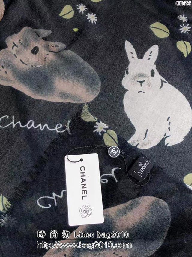 CHANEL香奈兒 2018最新限量款 網紅爆款C家限量兔兔羊絨圍巾 CH068 LLWJ6956